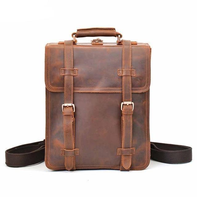 Handmade Men's Genuine Leather Laptop Backpack – Vintage Brown, School Rucksack / Messenger Satchel