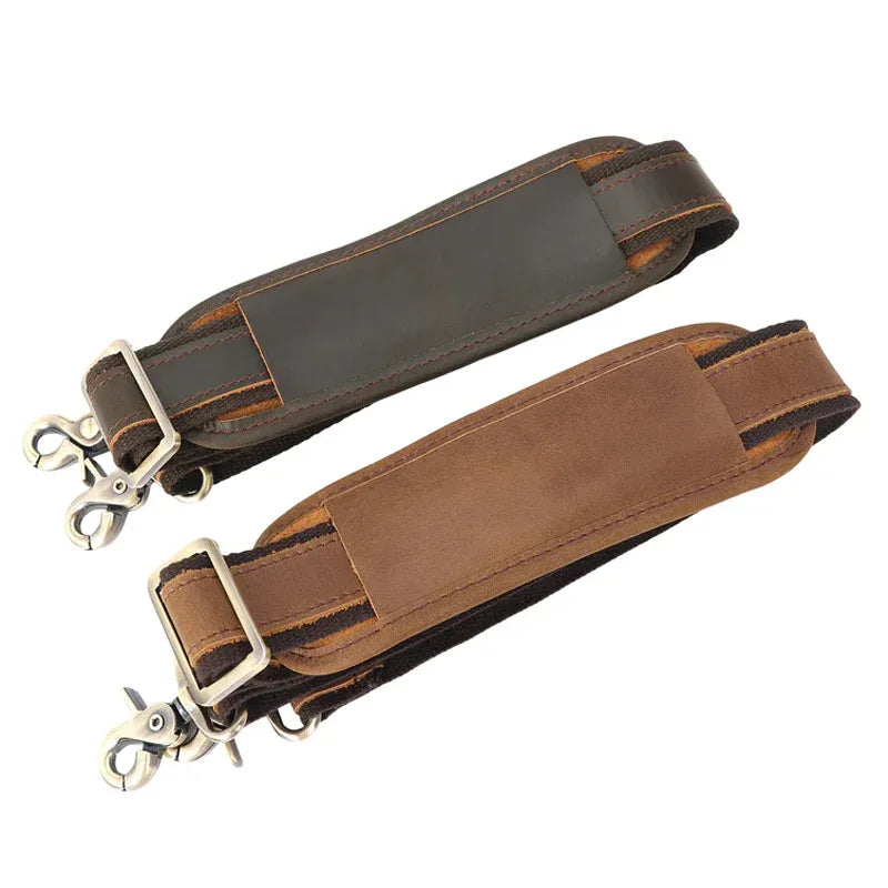 backpack straps leather STEEL HORSE Leather | Adjustable Full Grain Leather Shoulder Strap with Metal Hooks Brown