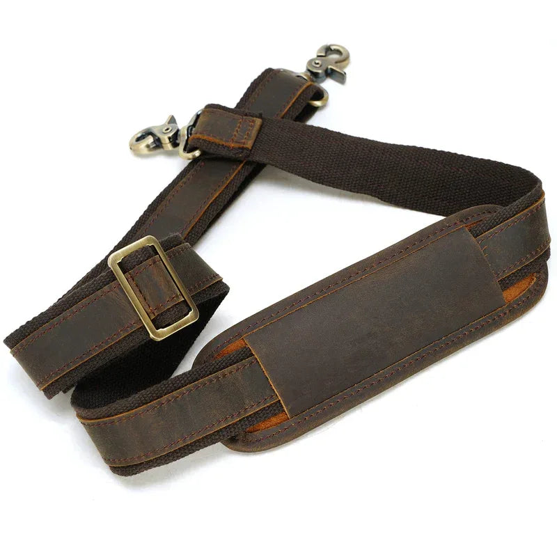 custom leather backpack straps STEEL HORSE Leather | Adjustable Full Grain Leather Shoulder Strap with Metal Hooks Dark Brown