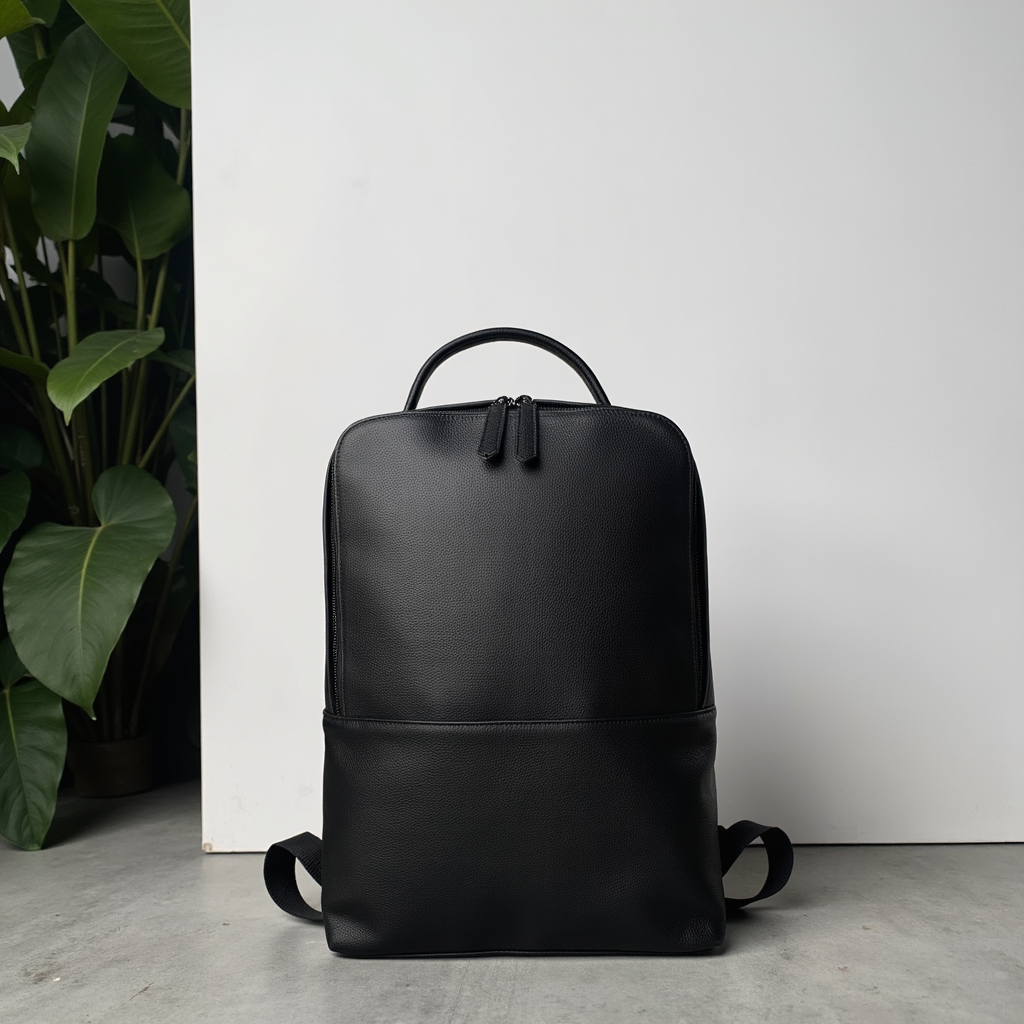 Skald Black Pebbled Leather Backpack | Slim Black Leather Backpack