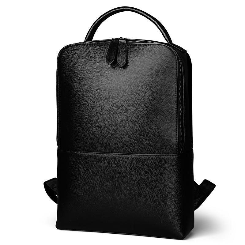 black slim leather backpack Skald Black Pebbled Leather Backpack