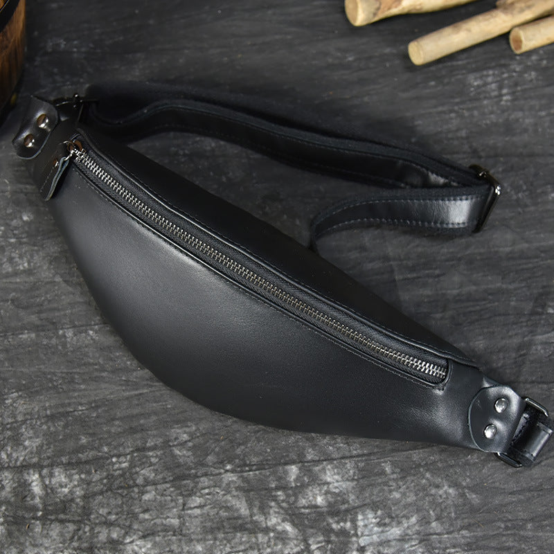 Sigrid Smooth Black Leather Waist Bag | Smooth Black Leather Fanny Pack