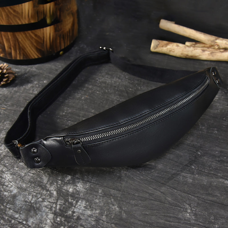 Sigrid Smooth Black Leather Waist Bag | Smooth Black Leather Fanny Pack