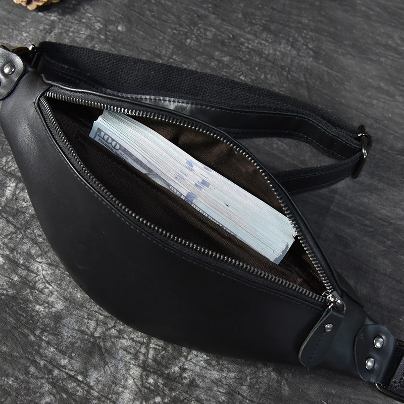 Sigrid Smooth Black Leather Waist Bag | Smooth Black Leather Fanny Pack