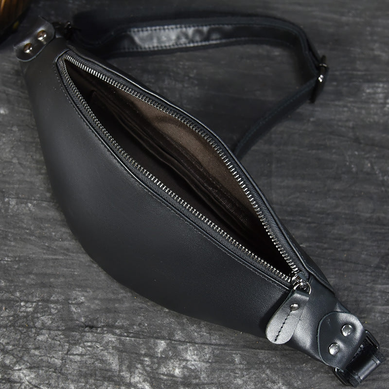 Sigrid Smooth Black Leather Waist Bag | Smooth Black Leather Fanny Pack