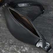 Sigrid Smooth Black Leather Waist Bag | Smooth Black Leather Fanny Pack