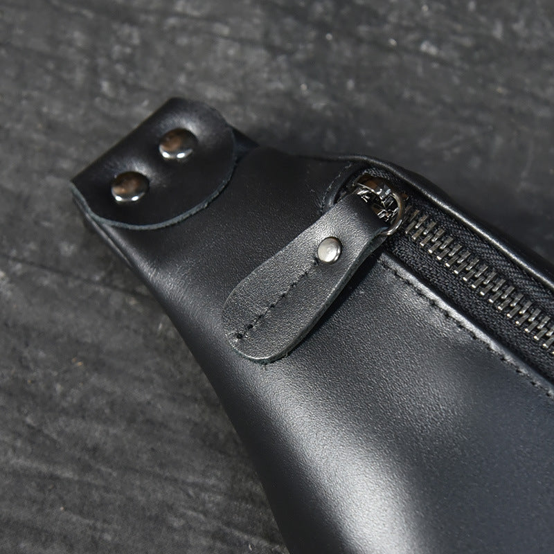 Sigrid Smooth Black Leather Waist Bag | Smooth Black Leather Fanny Pac