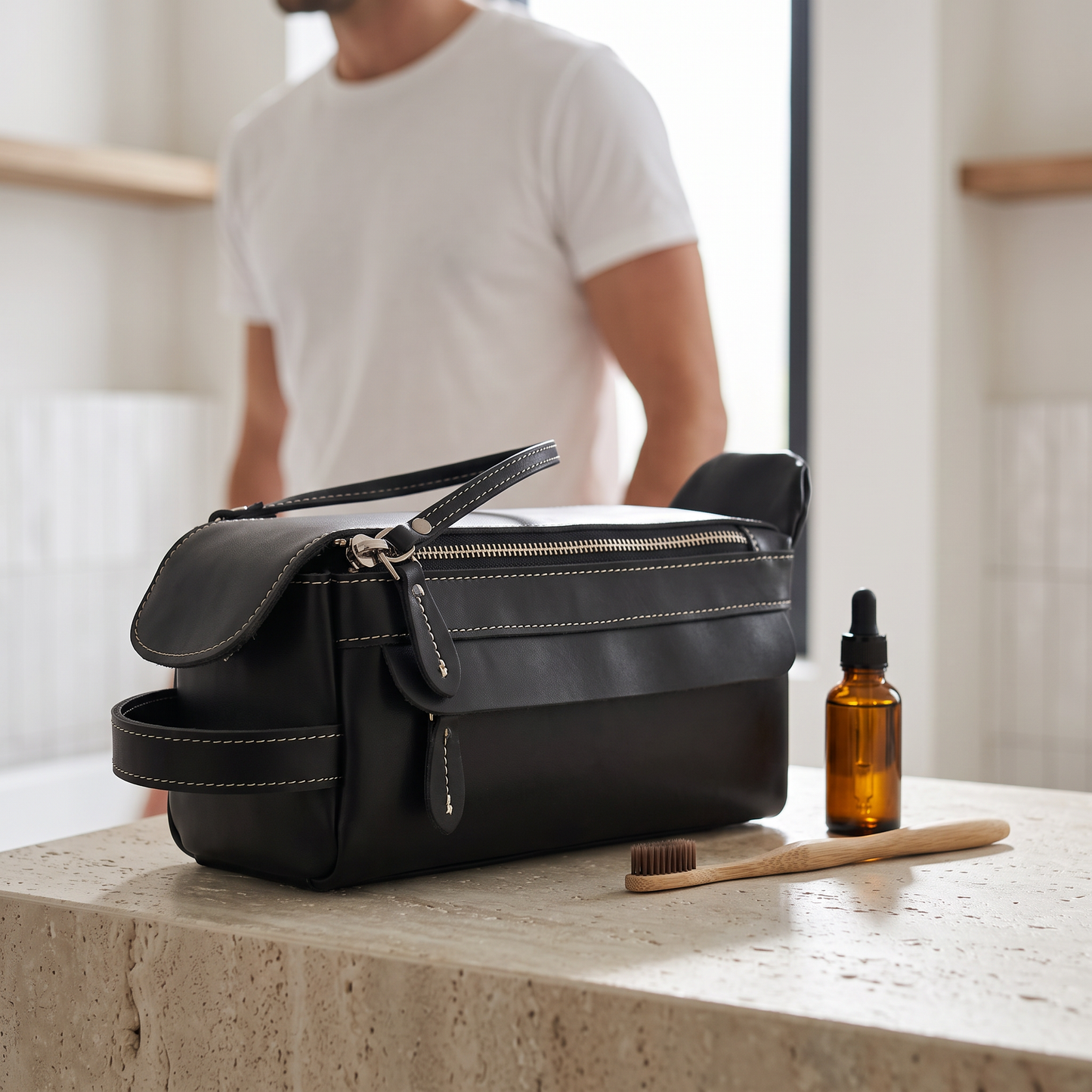 The Anders Dopp Kit | Black Leather Toiletry Bag