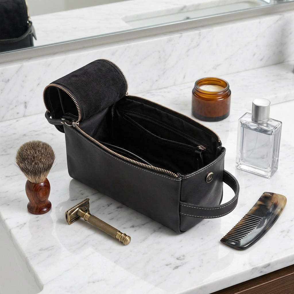 The Anders Dopp Kit | Black Leather Toiletry Bag