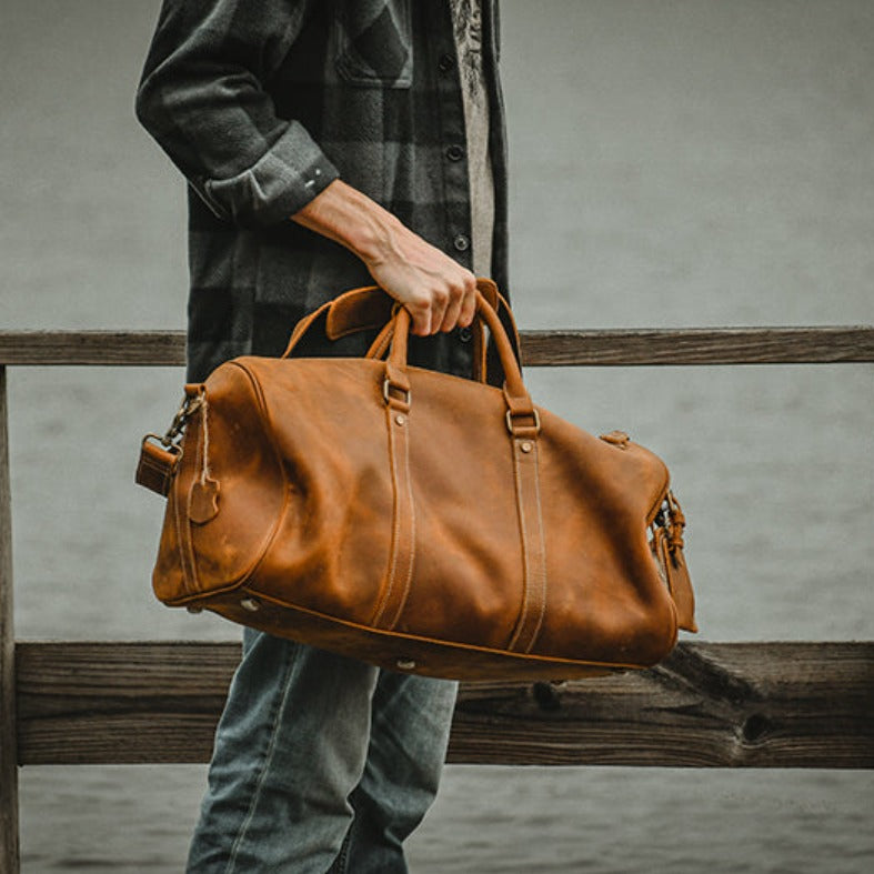 mens leather weekender bag