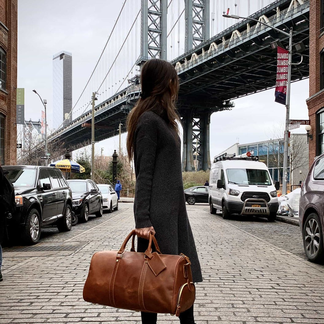 The Dagny Weekender | Large Leather Duffle Bag - STEEL HORSE LEATHER, Handmade, Genuine Vintage Leather