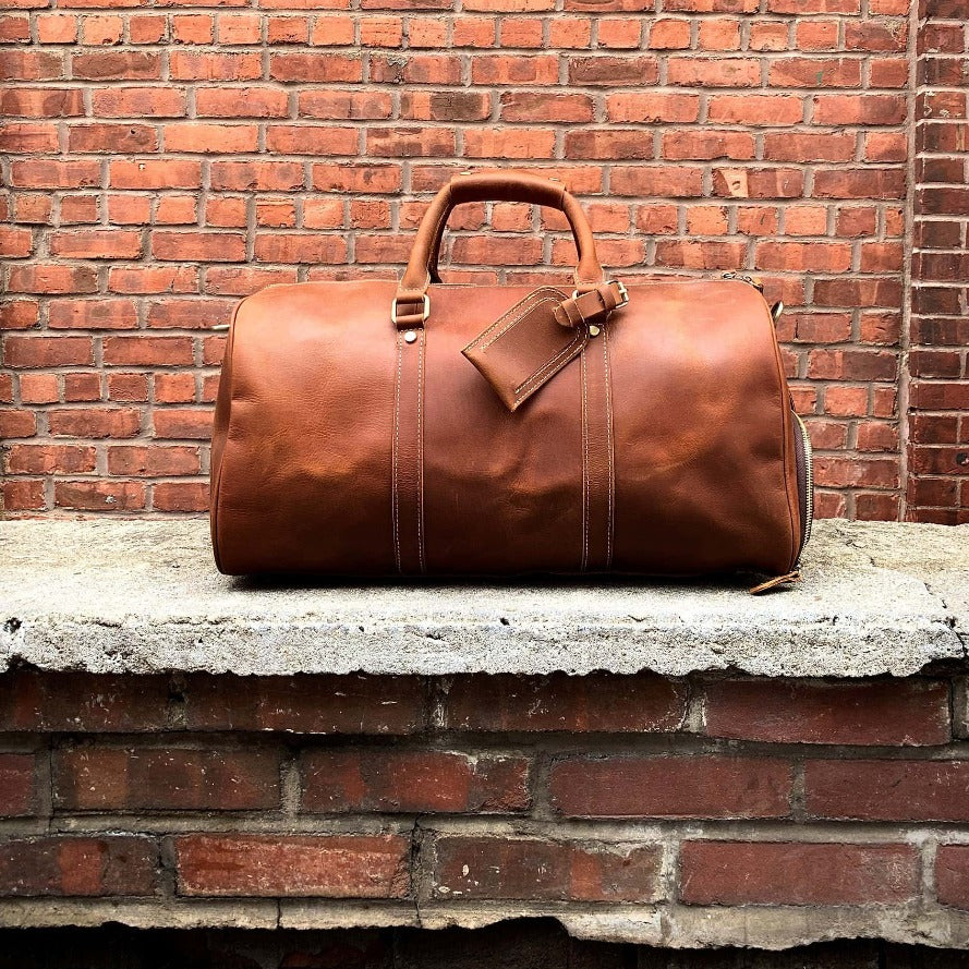 The Dagny Weekender | Large Leather Duffle Bag - STEEL HORSE LEATHER, Handmade, Genuine Vintage Leather