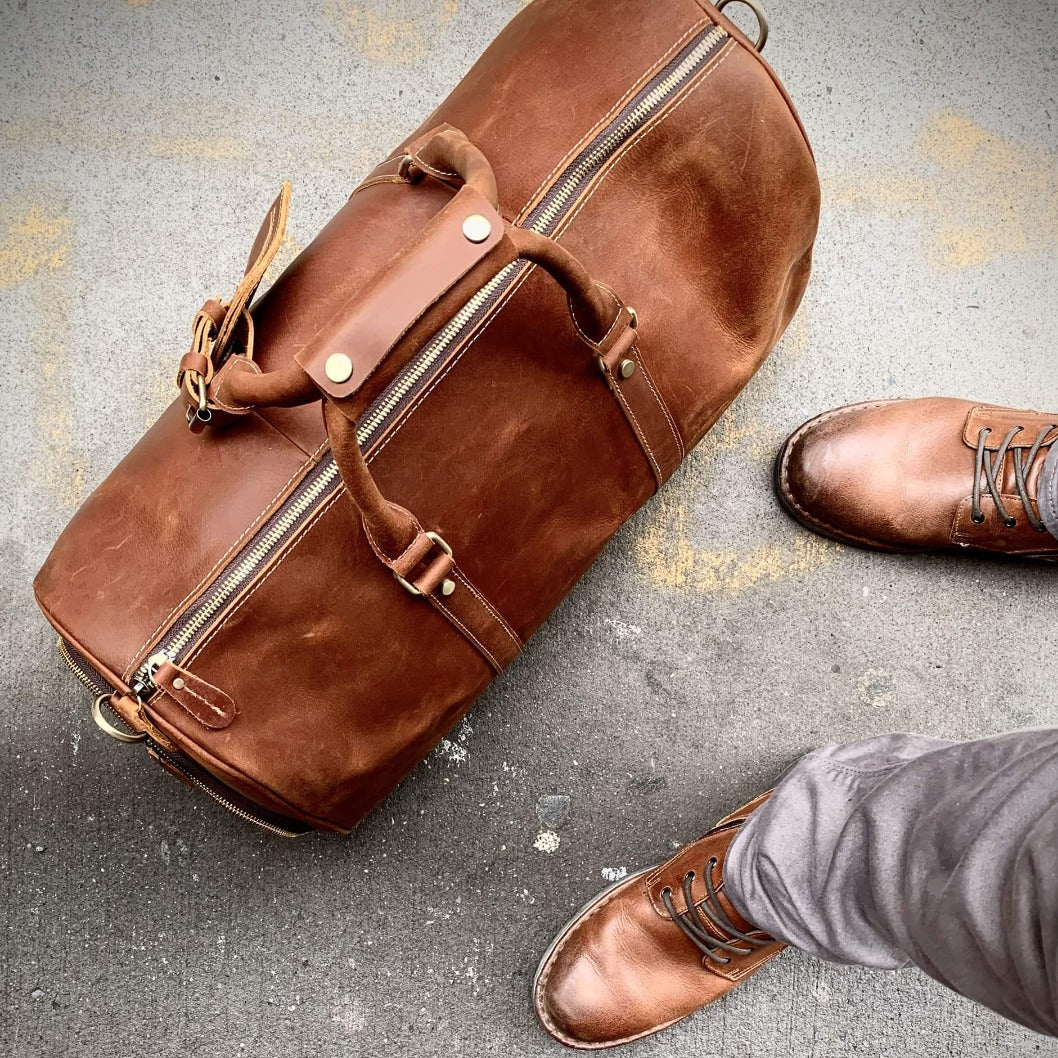 The Dagny Weekender | Large Leather Duffle Bag - STEEL HORSE LEATHER, Handmade, Genuine Vintage Leather