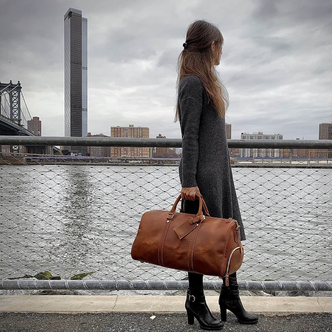 The Dagny Weekender | Large Leather Duffle Bag - STEEL HORSE LEATHER, Handmade, Genuine Vintage Leather