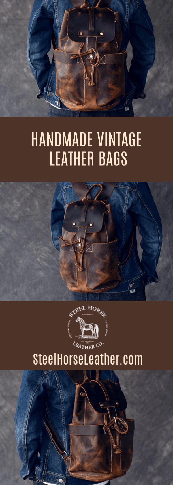 The Olaf Rucksack | Vintage Leather Travel Backpack - STEEL HORSE LEATHER, Handmade, Genuine Vintage Leather