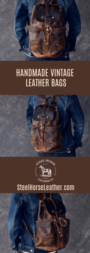 The Olaf Rucksack | Vintage Leather Travel Backpack - STEEL HORSE LEATHER, Handmade, Genuine Vintage Leather