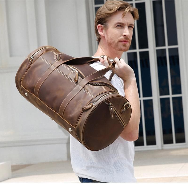 The Wainwright Weekender | Round  Vintage Leather Weekender - STEEL HORSE LEATHER, Handmade, Genuine Vintage Leather