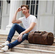 The Wainwright Weekender | Round  Vintage Leather Weekender - STEEL HORSE LEATHER, Handmade, Genuine Vintage Leather