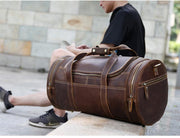 The Wainwright Weekender | Round  Vintage Leather Weekender - STEEL HORSE LEATHER, Handmade, Genuine Vintage Leather