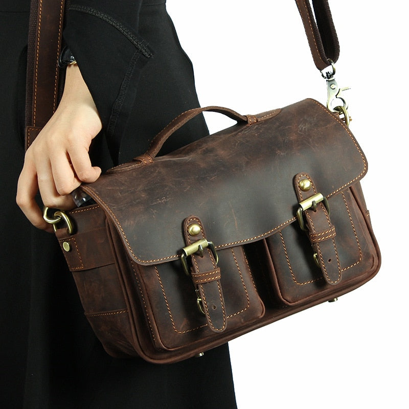 The Faust Leather Camera Bag | Crossbody Vintage Camera Messenger Bag Dark Brown