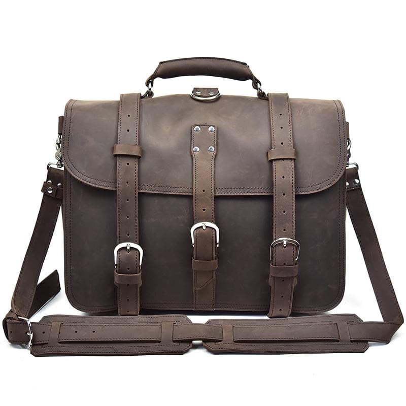 Steel Horse Leather The Gustav Messenger Bag Large Capacity Vintage Leather Messenger Bag Brown