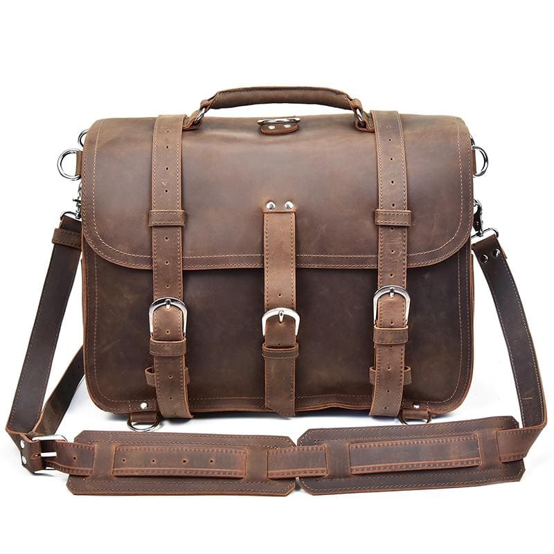 The Gustav Messenger Bag | Large Capacity Vintage Leather Messenger Bag - STEEL HORSE LEATHER, Handmade, Genuine Vintage Leather