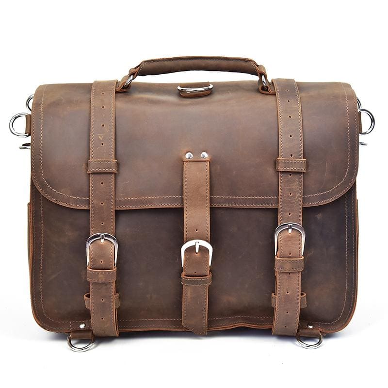 Steel Horse Leather The Gustav Messenger Bag Large Capacity Vintage Leather Messenger Bag Brown