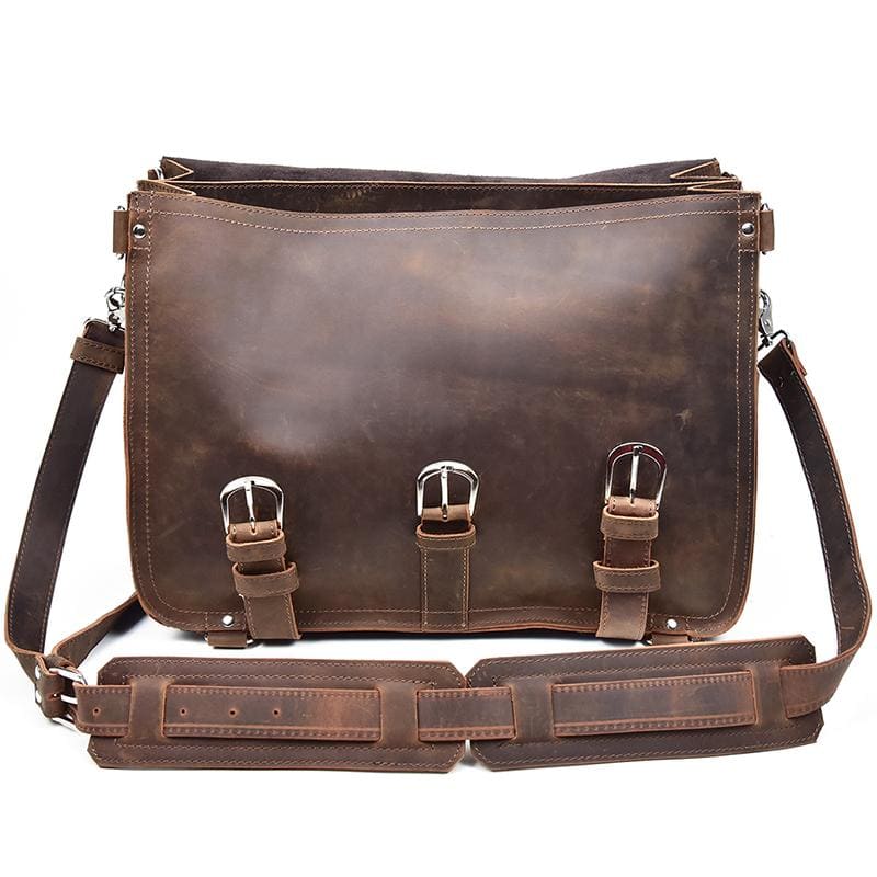 The Gustav Messenger Bag | Large Capacity Vintage Leather Messenger Bag - STEEL HORSE LEATHER, Handmade, Genuine Vintage Leather