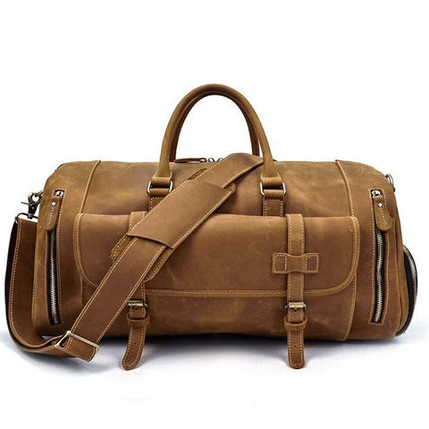 MRoyale™ Men's 100% Leather Duffle Weekend Travel Bag w/ Shoe