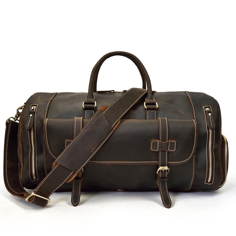 Genuine Mens Brown Leather Duffle Bag Vintage