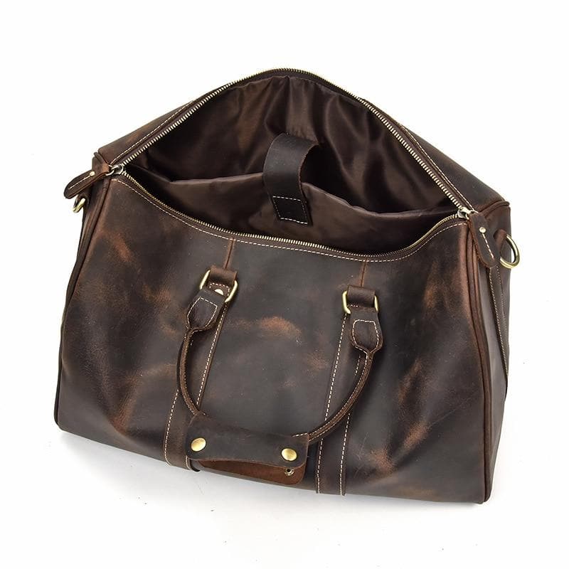 The Brandt Weekender | Small Leather Duffle Bag - STEEL HORSE LEATHER, Handmade, Genuine Vintage Leather