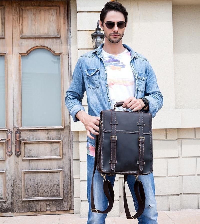 backpack with leather jacket STEEL HORSE Leather | The Garth Backpack | Vintage Leather Backpack Brown