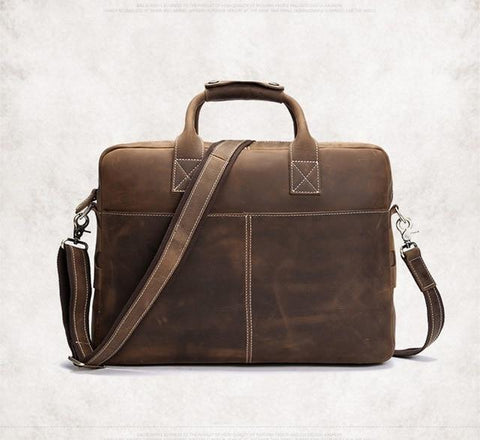 Handmade leather men Briefcase messenger vintage shoulder laptop bag v
