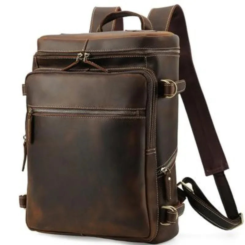 PARRYS LEATHER WORLD Vintage Handmade Leather Backpack - Brown, 16" Height, Laptop Sleeve, Unisex