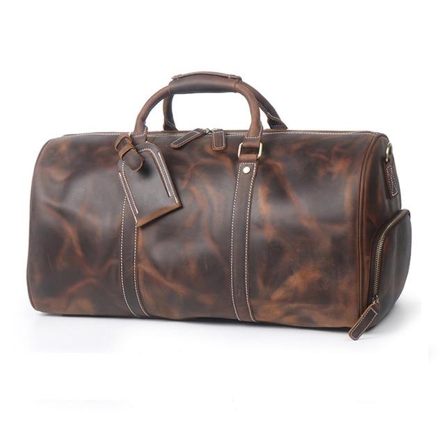Crazy Horse Genuine Cow Leather Luggage Handle Wrap Bag 