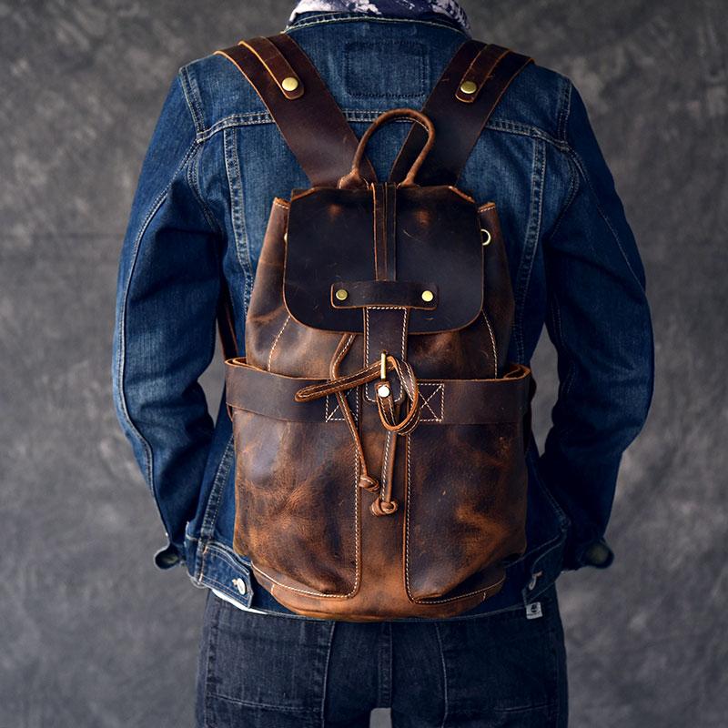 The Olaf Rucksack | Vintage Leather Travel Backpack - STEEL HORSE LEATHER, Handmade, Genuine Vintage Leather