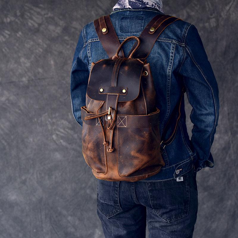 The Olaf Rucksack | Vintage Leather Travel Backpack - STEEL HORSE LEATHER, Handmade, Genuine Vintage Leather