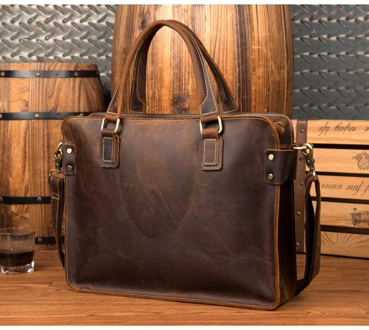 The Viggo Briefcase | Genuine Leather Messenger Bag - STEEL HORSE LEATHER, Handmade, Genuine Vintage Leather